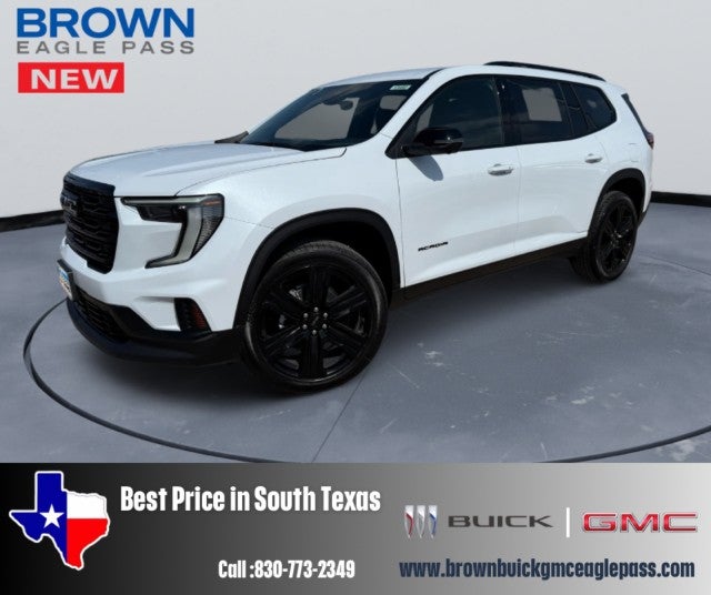 2026 GMC Acadia Elevation in Glacier White Tricoat — front three-quarter view