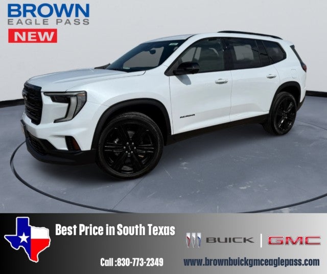 2026 GMC Acadia Elevation in Glacier White Tricoat — front three-quarter view
