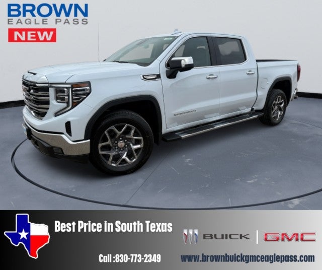 2026 GMC Sierra 1500 SLT in Glacier White Tricoat — front three-quarter view