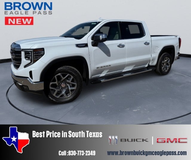 2026 GMC Sierra 1500 SLT in Glacier White Tricoat — front three-quarter view